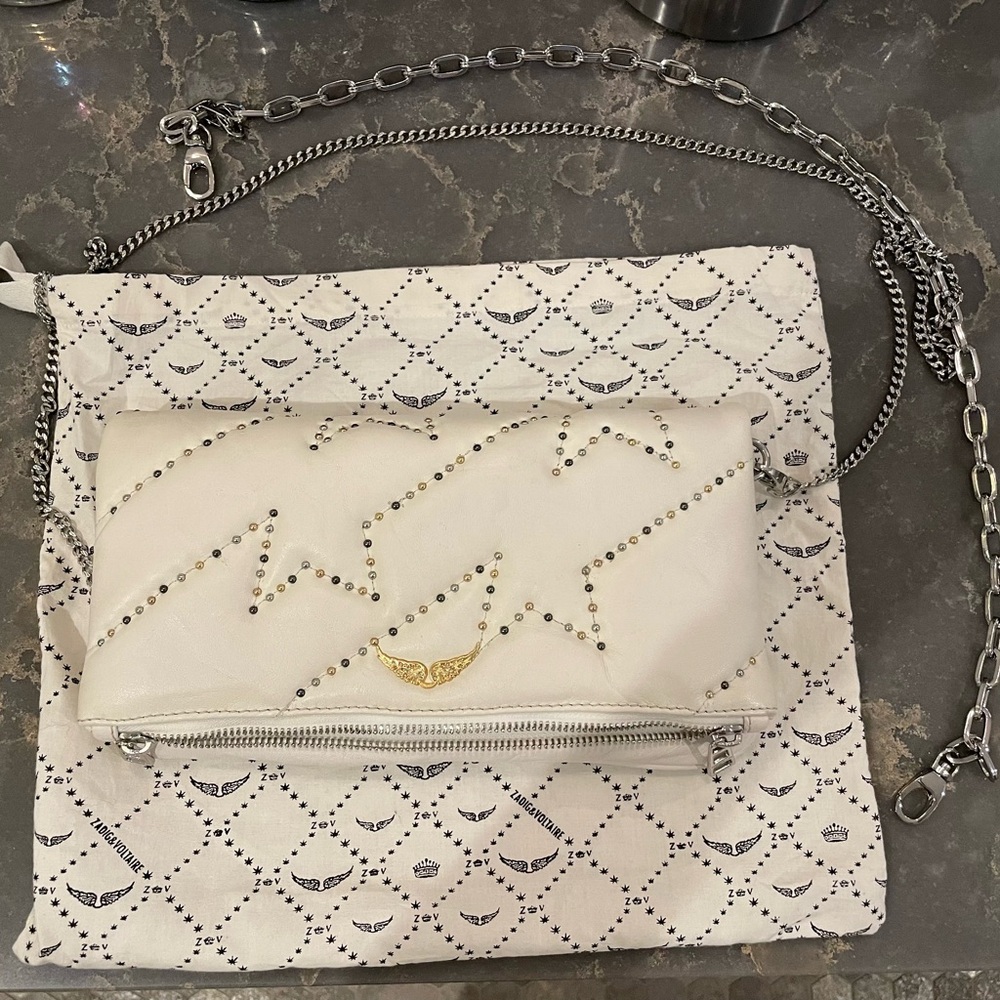 Zadig & Voltaire White Studded Women's Bag with 2 chains